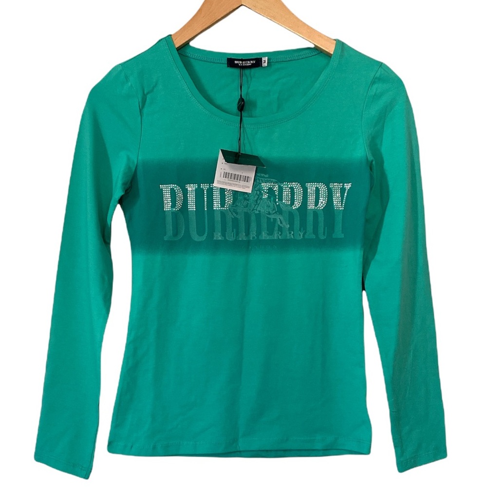 Burberry Long Sleeve Rhinestone Turquoise StretchyTop medium /  small